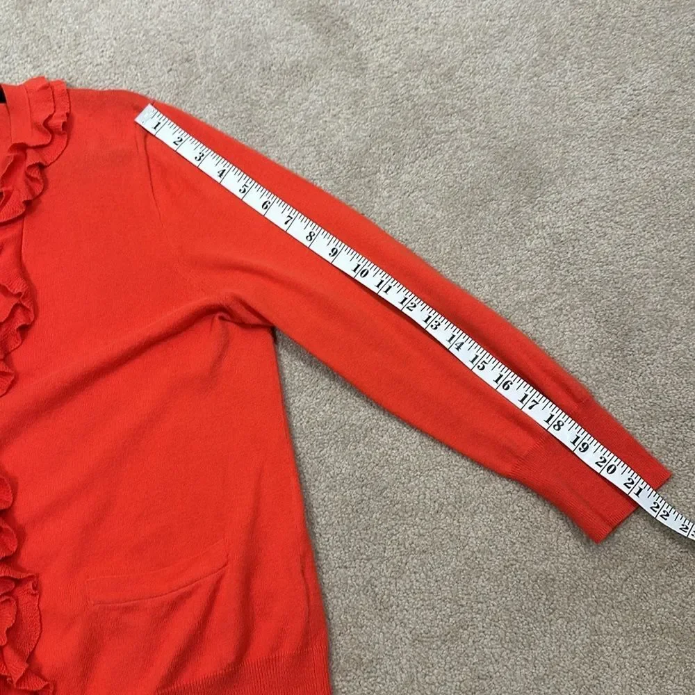 J. Crew Coral Orange Ruffle Button Front Coquette Cardigan Sweater Women Medium